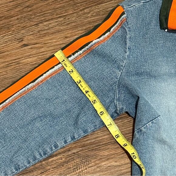 Vintage Fubu Women's Denim Zip Up Jacket with Orange and Green Stripe Accents L - Picture 16 of 16